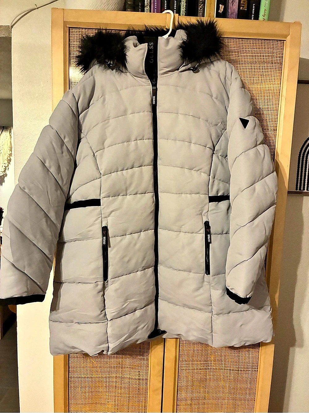 GUESS Women's Gray Hooded Puffer Jacket